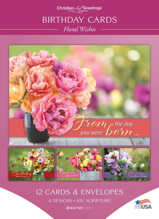 Floral Wishes Birthday Boxed Cards (pack of 12) - Re-vived