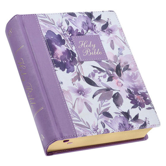 Purple Floral Faux Leather Hardcover Note-Taking Bible - Re-vived