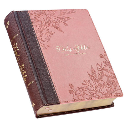 Brown And Pink Faux Leather Hardcover Note-Taking Bible - Re-vived