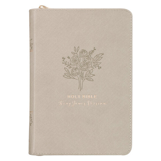 Taupe Bouquet Faux Leather Compact King James Version Bible - Re-vived