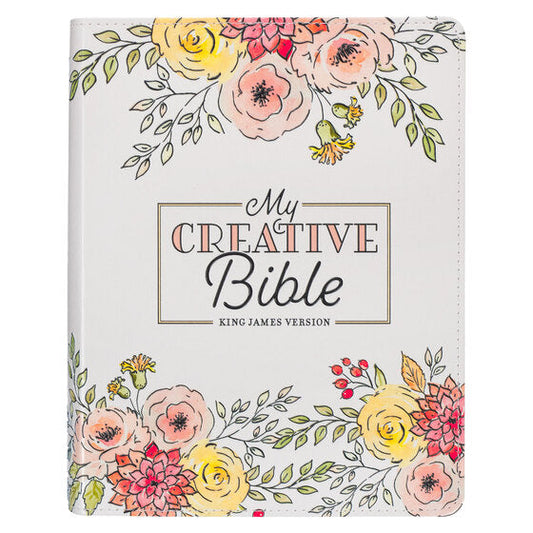 Pearlised White Faux Leather KJV My Creative Bible - Re-vived