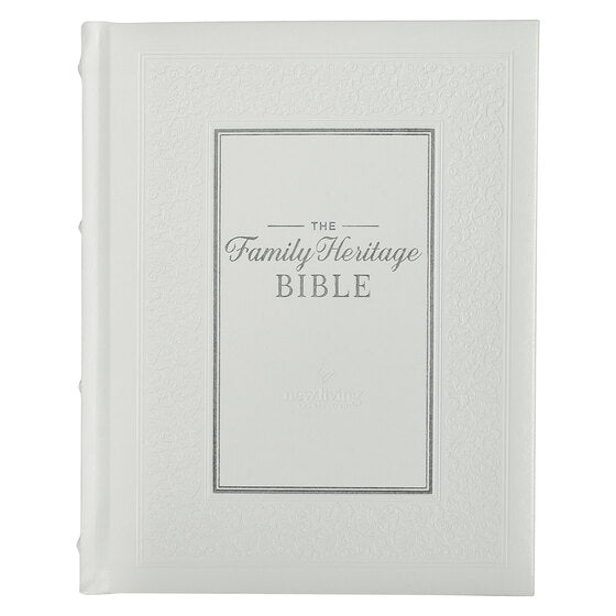 White Faux Leather Hardcover Family Heritage Bible - Re-vived