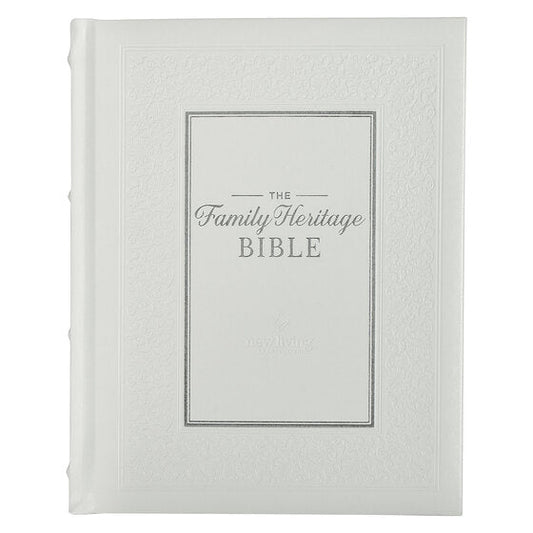 White Faux Leather Hardcover Family Heritage Bible - Re-vived