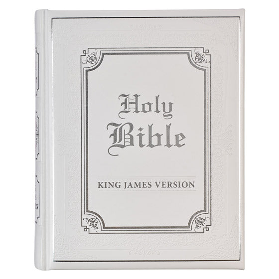 White Faux Leather King James Version Family Bible - Re-vived