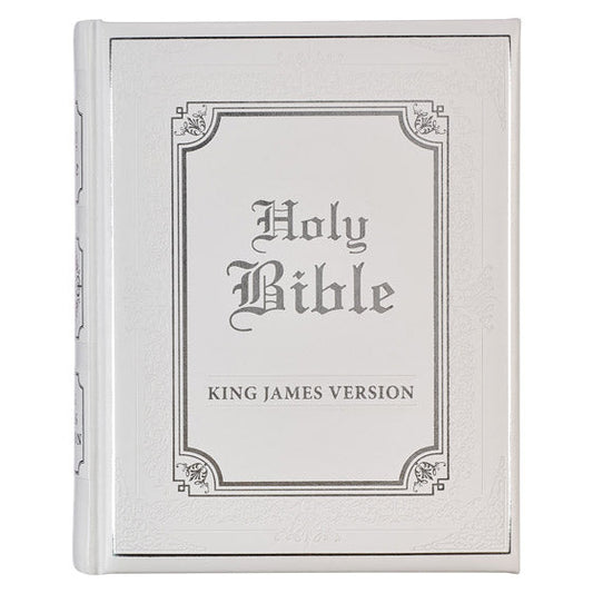 White Faux Leather King James Version Family Bible - Re-vived