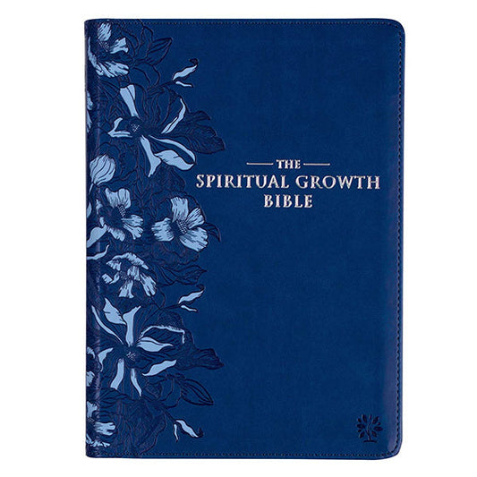 Navy Blue Faux Leather Spiritual Growth Bible - Re-vived
