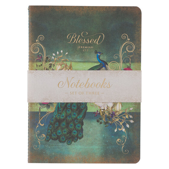Blessed Peacock Large Notebook Set - Jeremiah 17:7 - Re-vived