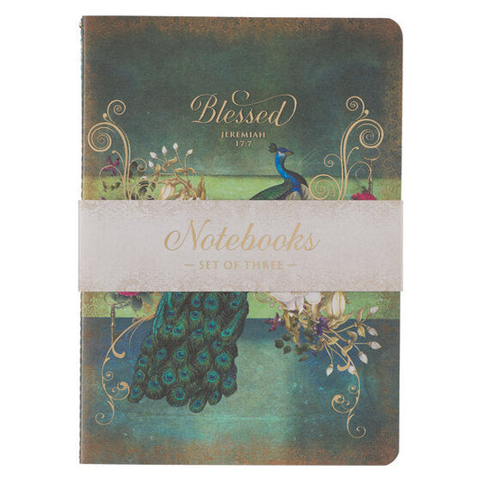 Blessed Peacock Large Notebook Set - Jeremiah 17:7 - Re-vived