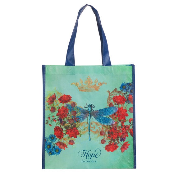 Hope Dragonfly Teal Non-Woven Coated Tote Bag - Isaiah 40:31 - Re-vived