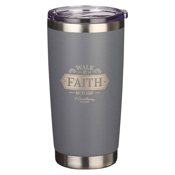 Walk By Faith Grey Stainless Steel Mug - 1 Corinthians 5:7 - Re-vived