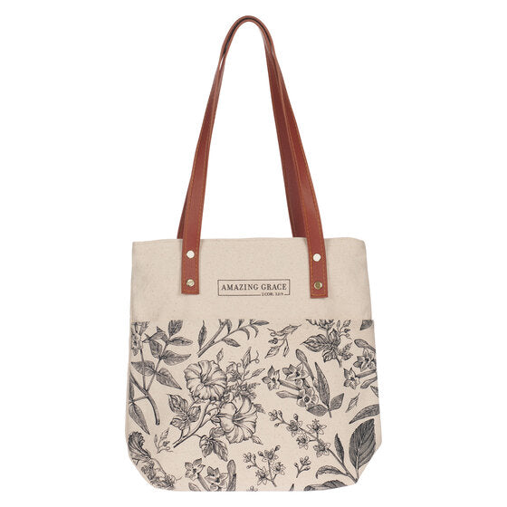 Amazing Grace Natural Canvas Tote Bag - 2 Corinthians 12:9 - Re-vived