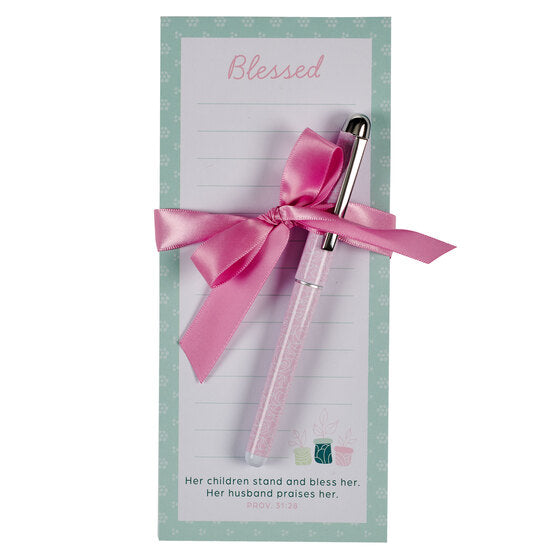 Blessed Magnetic Notepad And Pen Gift Set - Proverbs 31:28 - Re-vived