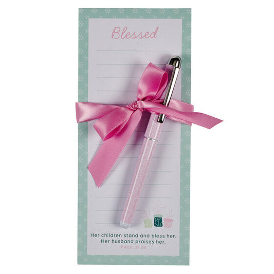 Blessed Magnetic Notepad And Pen Gift Set - Proverbs 31:28 - Re-vived