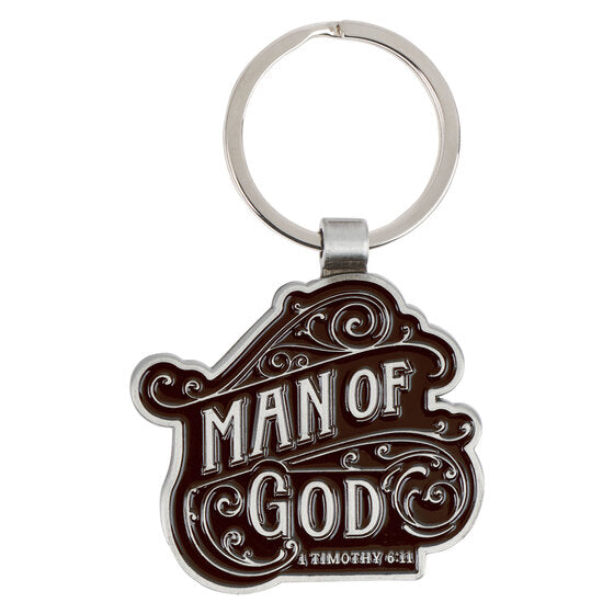 Man Of God Black And Silver Metal Keychain - 1 Timothy 6:11 - Re-vived
