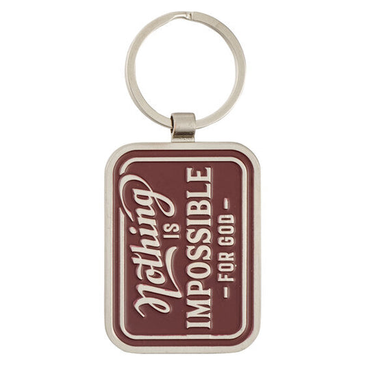 Nothing Is Impossible Vintage Red Metal Keychain - Luke 1:37 - Re-vived