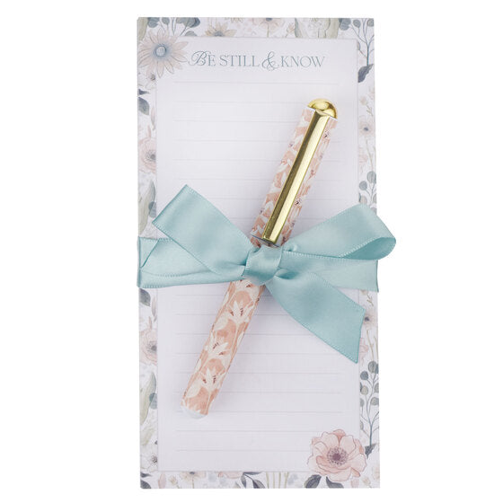 Teal Meadow Magnetic Notepad And Pen Gift Set - Psalm 46:10 - Re-vived