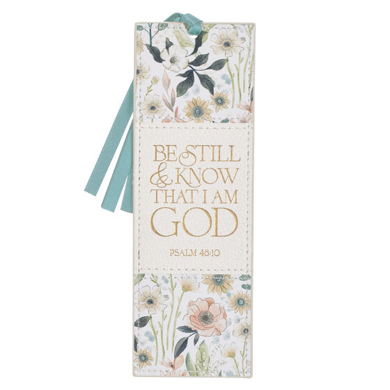 Be Still Teal Meadow Faux Leather Bookmark - Psalm 46:10 - Re-vived
