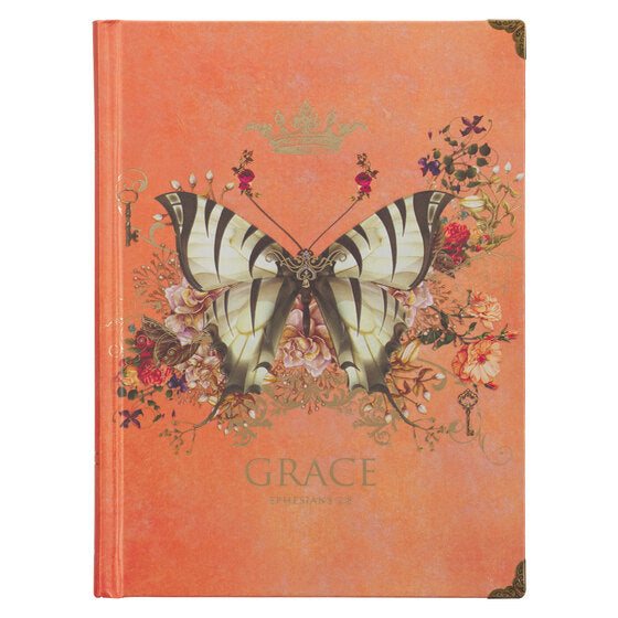 Orange Grace Butterfly Hardcover Journal - Ephesians 2:8 - Re-vived