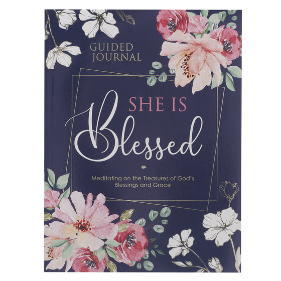 She Is Blessed Navy Floral Guided Journal - Re-vived