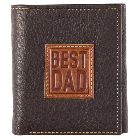 Best Dad Brown and Tan Genuine Leather Trifold Wallet - Re-vived
