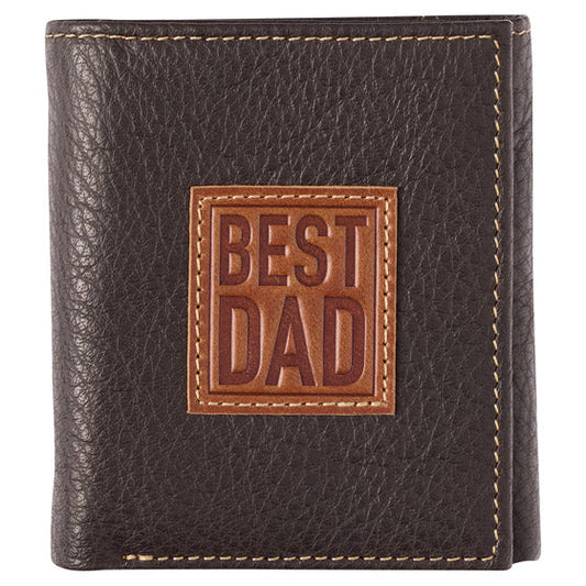 Best Dad Brown and Tan Genuine Leather Trifold Wallet - Re-vived