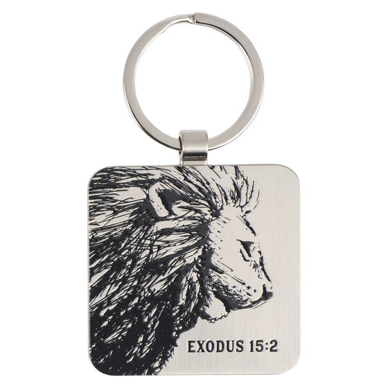 Strength and Defense Lion Silver Metal Keyring - Exodus 15:2 - Re-vived