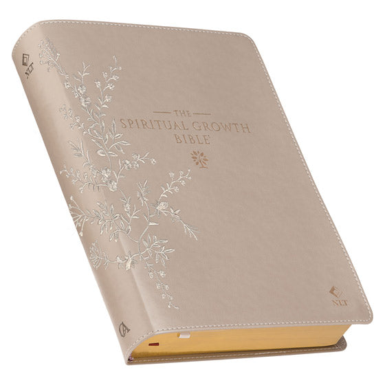 NLT Embroidered Taupe Faux Leather Spiritual Growth Bible - Re-vived