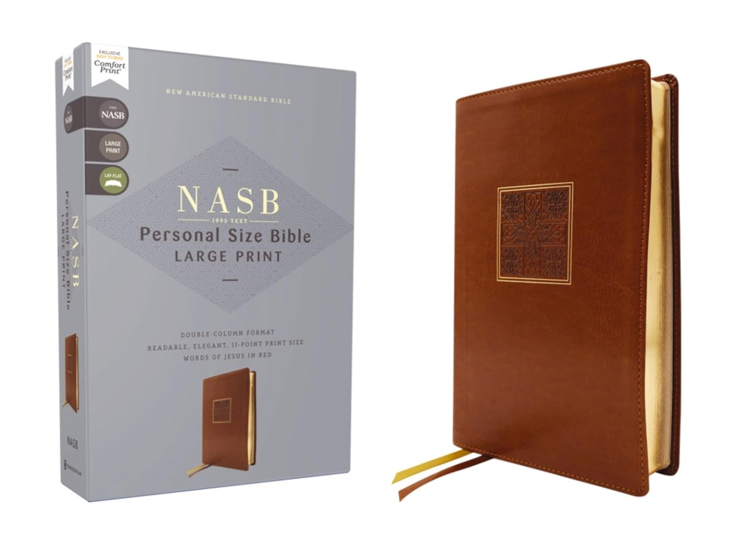 NASB, Personal Size Bible, Large Print, Leathersoft, Brown - Re-vived