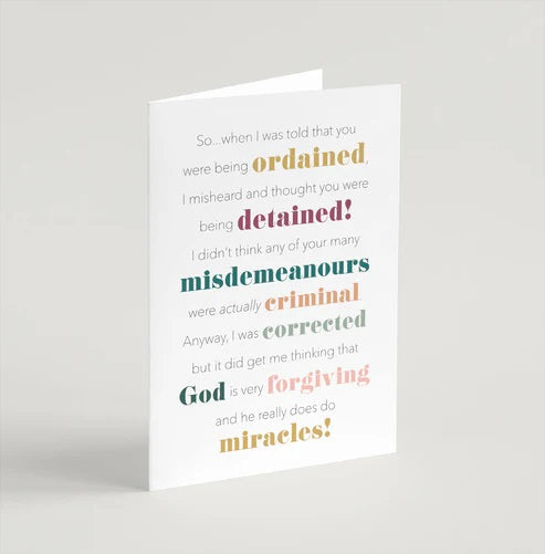 Forgiving Funny Ordination Card - Re-vived