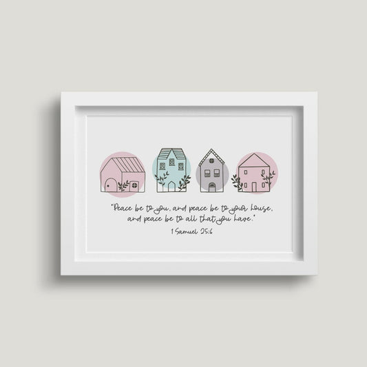 Peace Be To Your House (Scandi Home) 7X5 White Framed Print - Re-vived