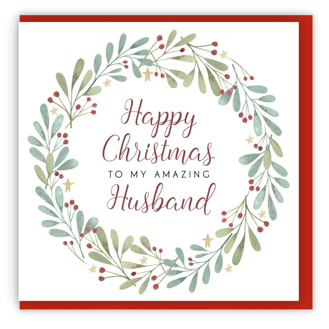 Happy Christmas To My Amazing Husband Single Christmas Card - Re-vived