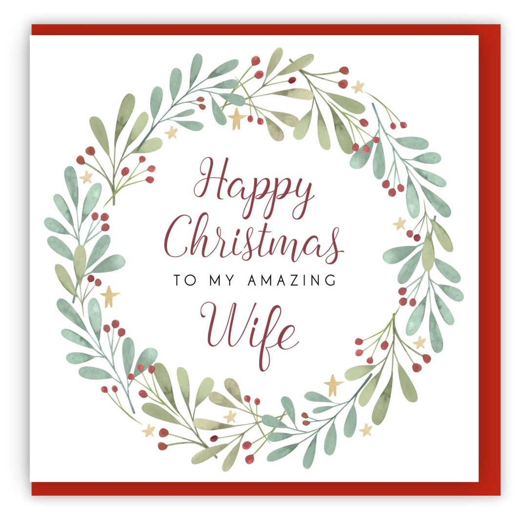 Happy Christmas To My Amazing Wife Single Christmas Card - Re-vived