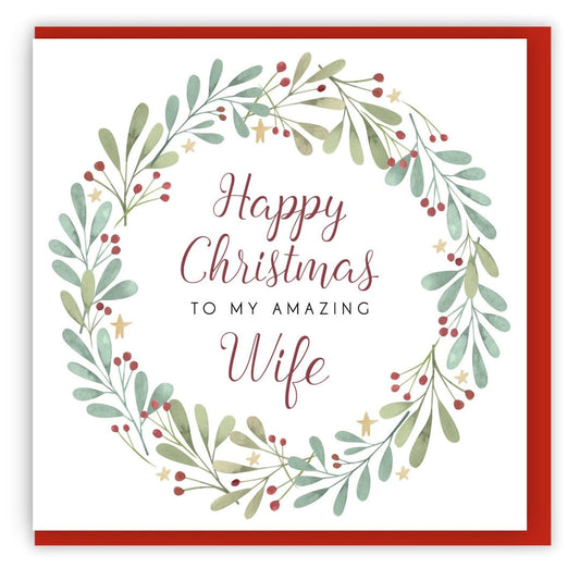 Happy Christmas To My Amazing Wife Single Christmas Card - Re-vived