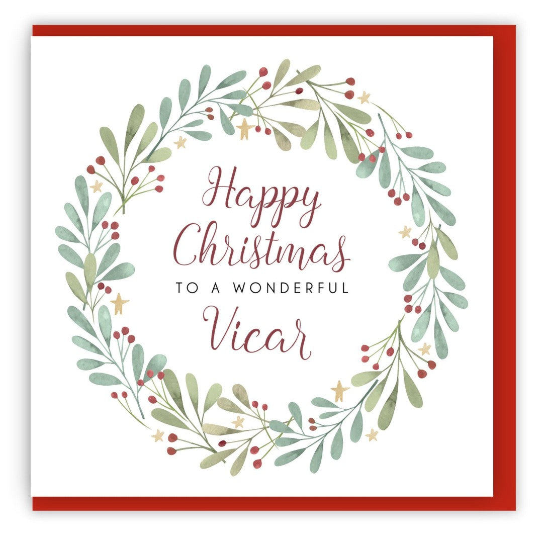 Happy Christmas To A Wonderful Vicar Single Christmas Card - Re-vived