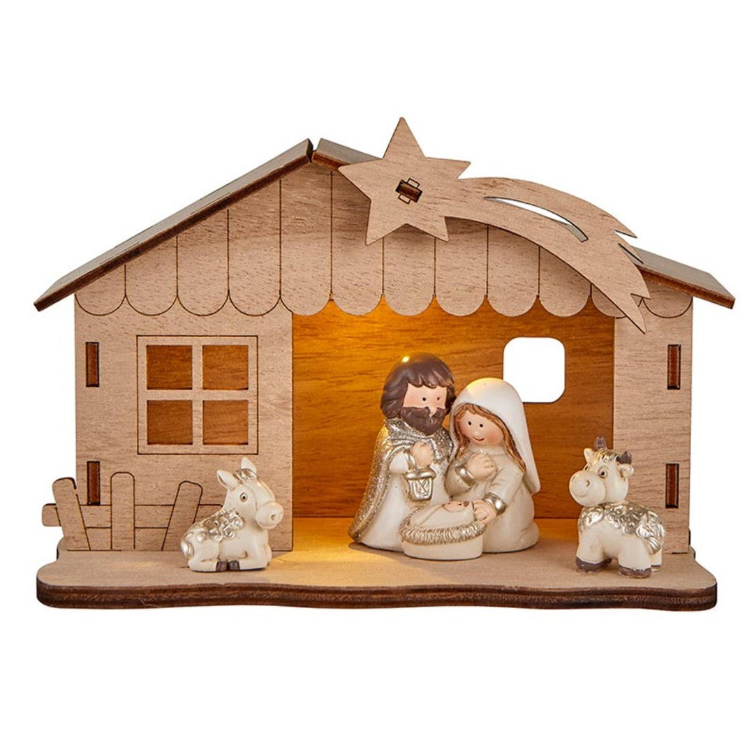 Childlike Nativity With Lighted Creche - Re-vived