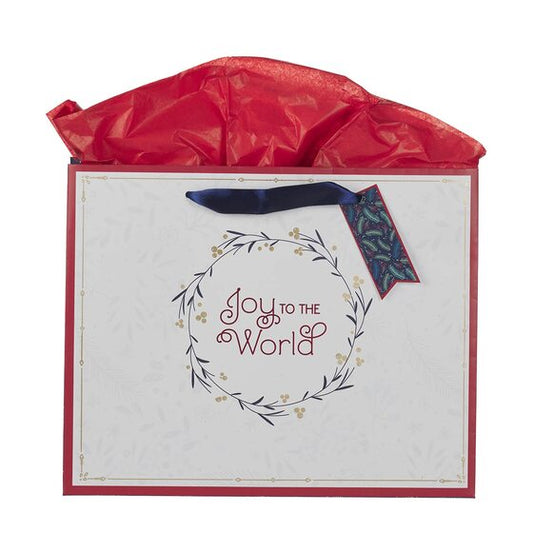 Large Gift Bag: Joy To The World (White) - Re-vived