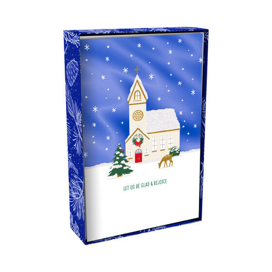 Christmas Boxed Cards: Rejoice Winter Church (Box of 18) - Re-vived