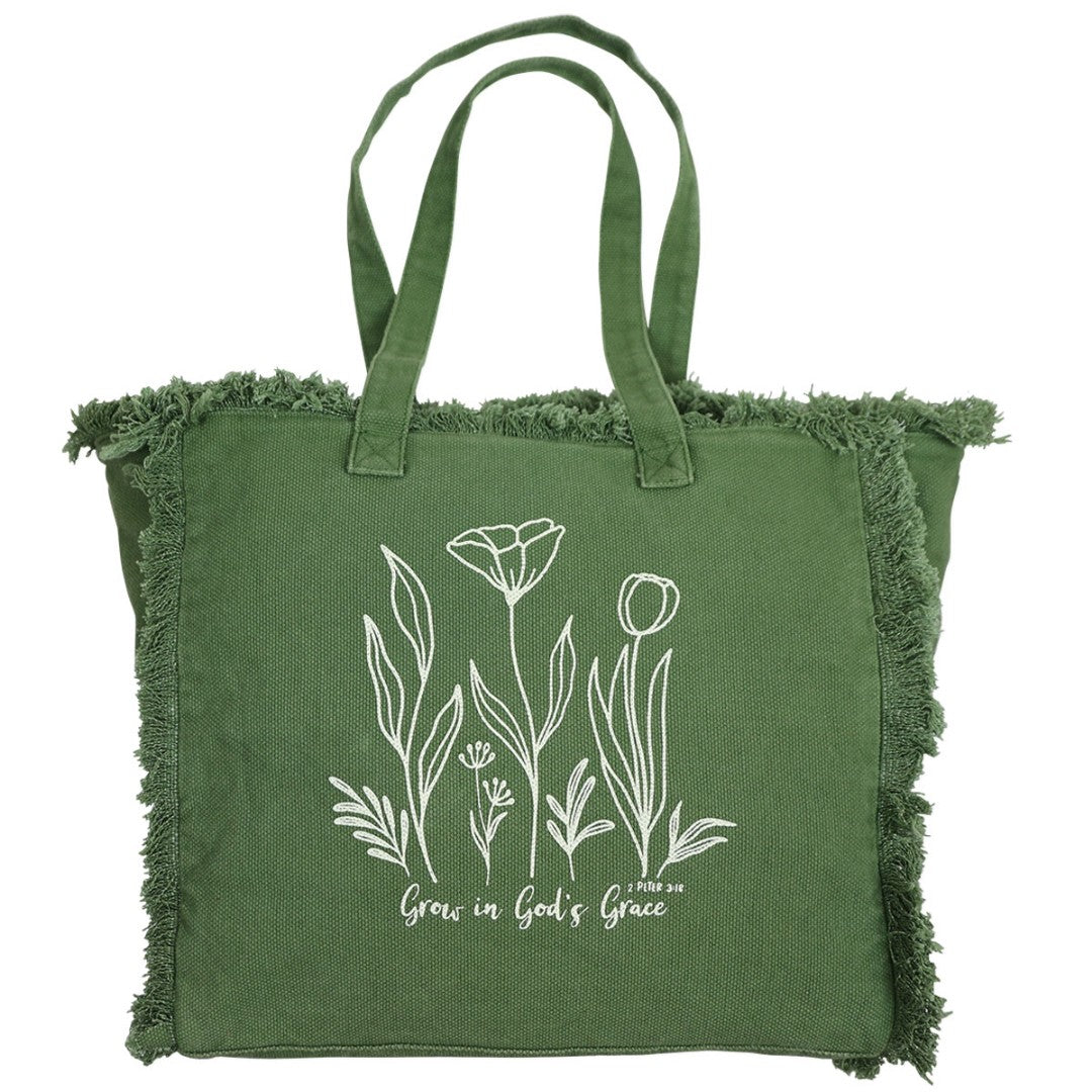 Grow in God's Grace Canvas Fringe Tote - Re-vived