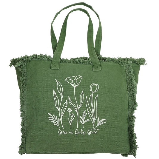 Grow in God's Grace Canvas Fringe Tote - Re-vived