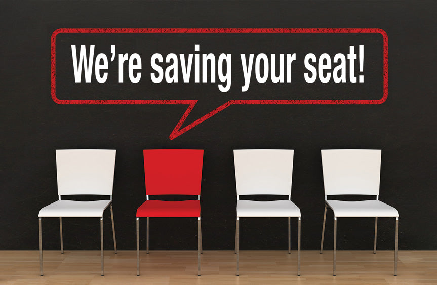 We're Saving Your Seat Postcard (pack of 25) - Re-vived