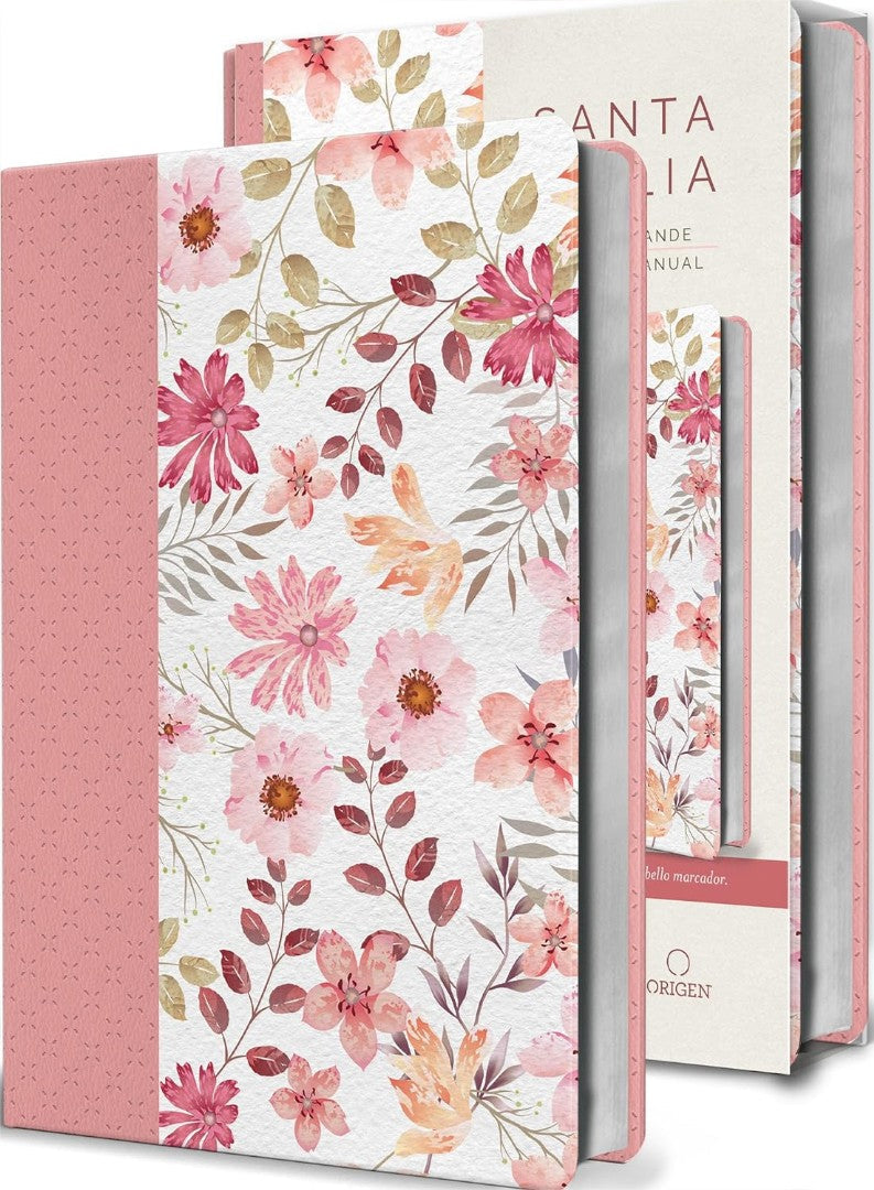 Biblia RVR60 Piel Rosada Con Flores Y Separador - Re-vived