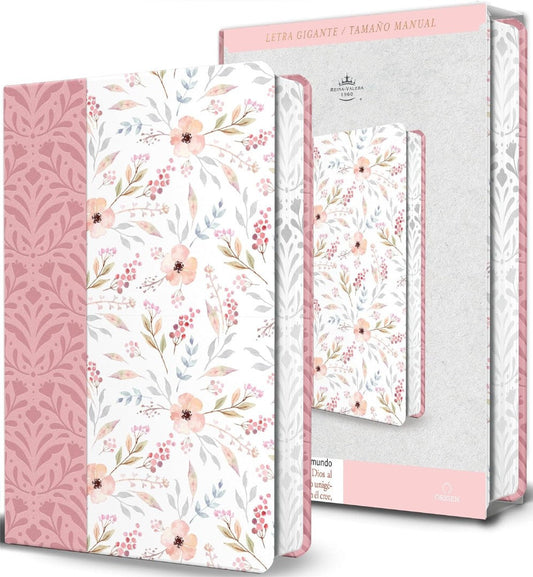 Biblia RVR60 Letra Gigante, Simil Rosada Con Flores Y Cantos - Re-vived