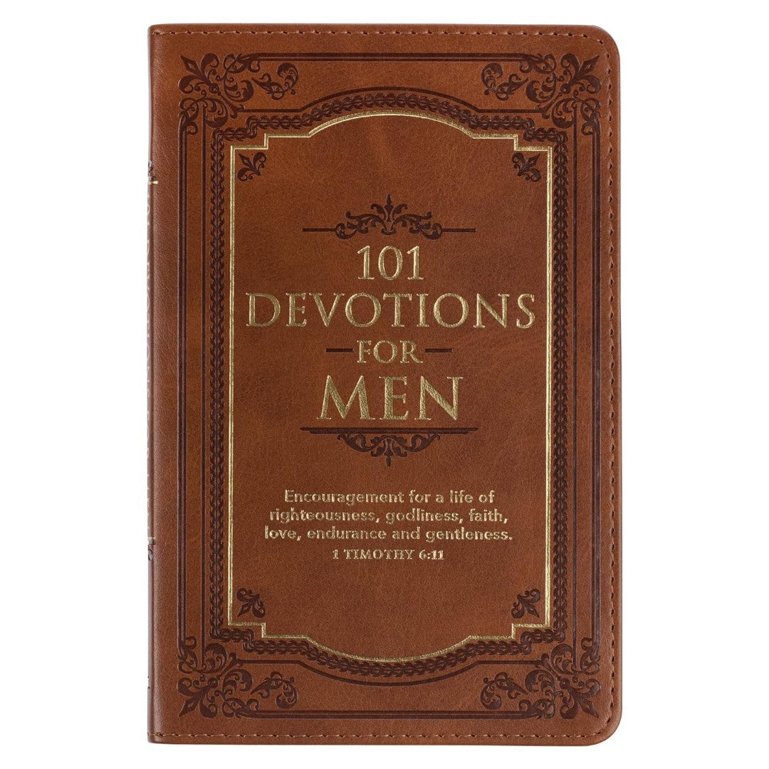 101 Devotions For Men Tawny Brown Faux Leather Devotional - Re-vived