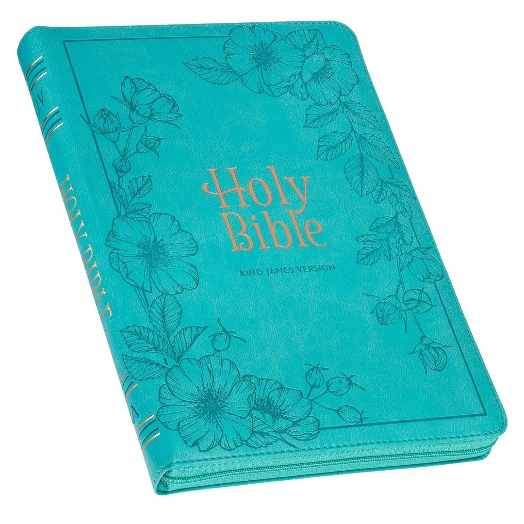 Vibrant Teal Faux Leather Large Print Thinline KJV - Re-vived
