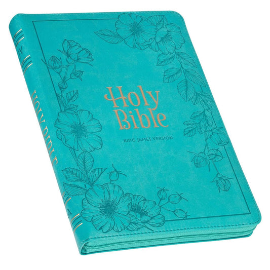 Vibrant Teal Faux Leather Large Print Thinline KJV - Re-vived