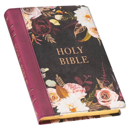 Black And Burgundy Floral Faux Leather Large Print Thinline - Re-vived