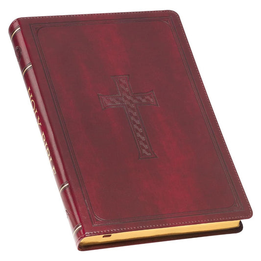 Burgundy Cross Faux Leather Large Print Thinline King James - Re-vived