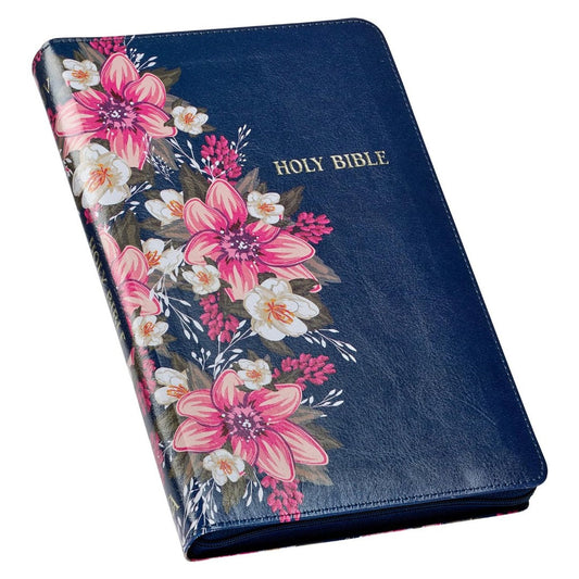 Floral Blue Faux Leather KJV Deluxe Gift Bible - Re-vived