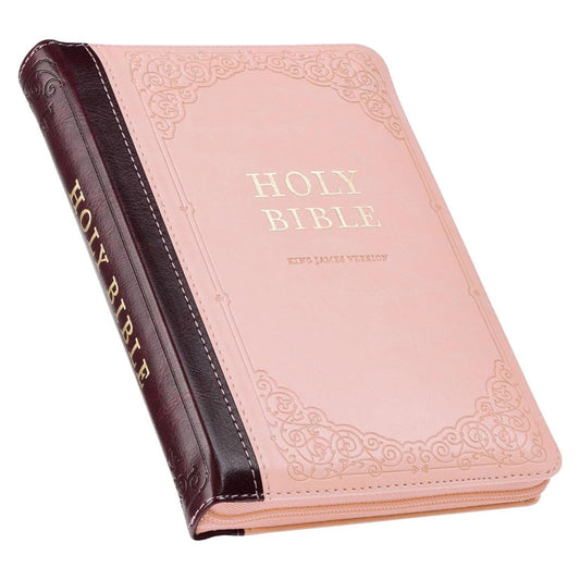 Burgundy And Pink Floral Faux Leather Compact KJV Bible - Re-vived