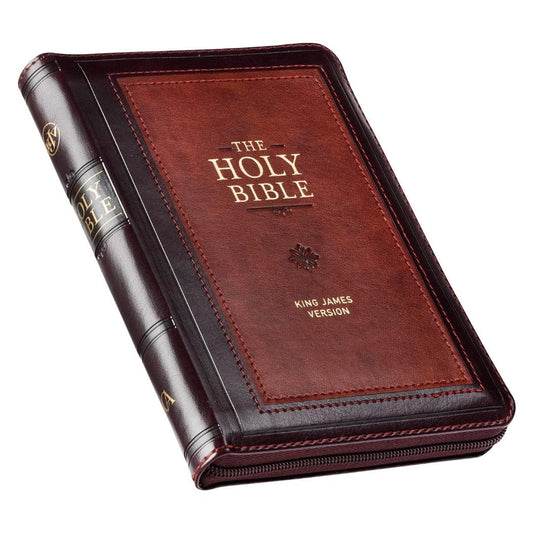 Burgundy And Saddle Tan Framed Faux Leather Compact KJV - Re-vived